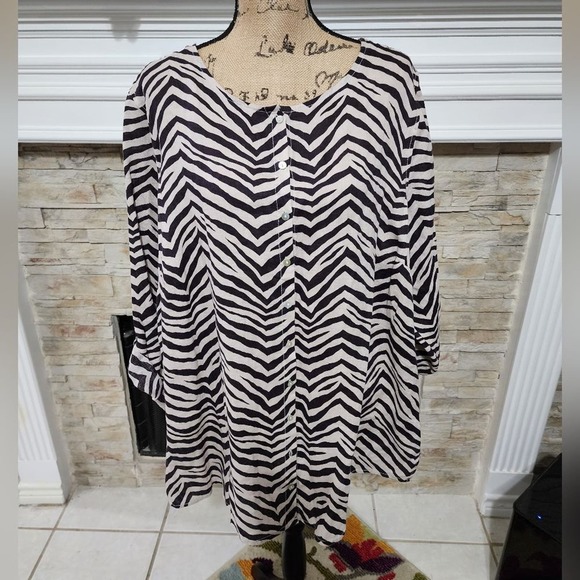 Tahari 100% linen zebra print button up tunic plus size 2X‎ new!!! - Picture 1 of 6